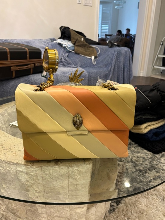 Kurt Geiger Handbags - Kurt Geiger Chevron Colorblock Leather Shoulder Bag in Yellow & Orange & Cream